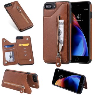 iPhone 7 Plus/8 Plus Wallet Magnetic Stand Shockproof Cover Brown