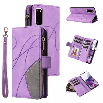 Samsung Galaxy S20 Zipper Wallet Magnetic Stand Case Purple