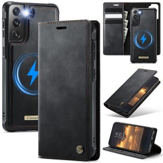 CaseMe Samsung Galaxy S21 FE 2-in-1 Magnetic Wallet Case – Wireless Charging & RFID Blocking Black