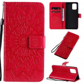 Samsung Galaxy A91/S10 Lite Embossed Sunflower Wallet Stand Case Red