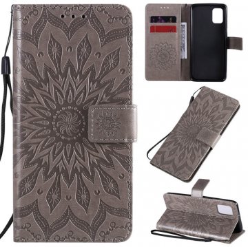 Samsung Galaxy A31 Embossed Sunflower Wallet Stand Case Gray