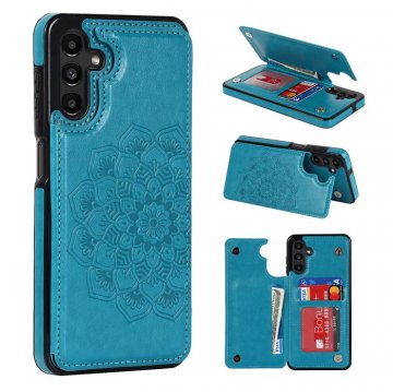 Mandala Embossed Samsung Galaxy A13 5G Case with Card Holder Blue