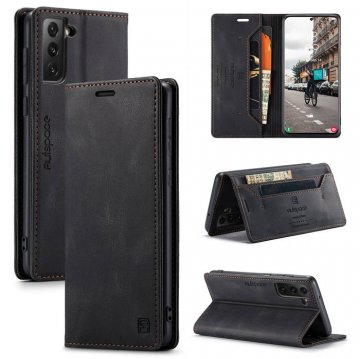 Autspace Samsung Galaxy S21 FE Wallet Kickstand Case Black