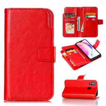 Huawei P20 Lite Wallet 9 Card Slots Stand Leather Case Red
