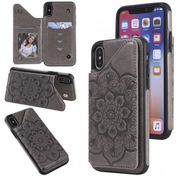 iPhone X/XS Embossed Wallet Magnetic Stand Case Gray