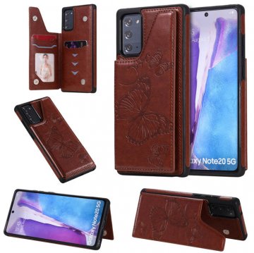 Samsung Galaxy Note 20 Luxury Butterfly Magnetic Card Slots Stand Case Brown