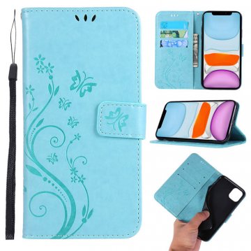 iPhone 11 Butterfly Pattern Wallet Magnetic Stand PU Leather Case Mint