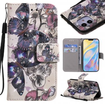 iPhone 12 Mini Black Butterfly Painted Wallet Magnetic Kickstand Case