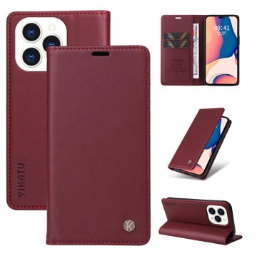 YIKATU iPhone 14 Pro Max Wallet Kickstand Magnetic Case Red