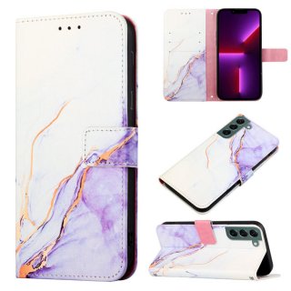 Marble Pattern Samsung Galaxy S22 Plus Wallet Case White Purple