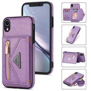 Crossbody Zipper Wallet iPhone XR Case With Strap Purple
