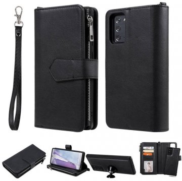 Samsung Galaxy Note 20 Zipper Wallet Magnetic Detachable 2 in 1 Case Black