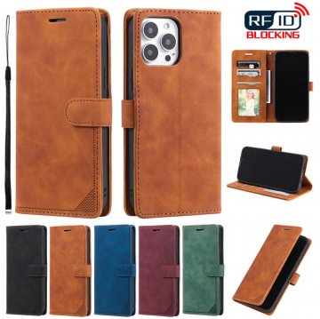 iPhone 13 Pro Max Wallet RFID Blocking Kickstand Case Brown