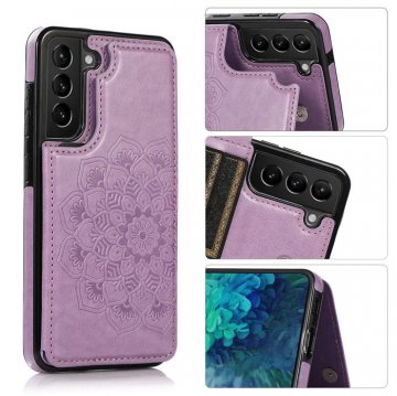 Mandala Embossed Samsung Galaxy S21 FE Case with Card Holder Purple
