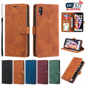 iPhone XR Wallet RFID Blocking Kickstand Case Brown