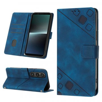 Skin-friendly Sony Xperia 1 V Wallet Stand Case with Wrist Strap Blue