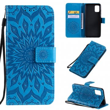 Samsung Galaxy A51 Embossed Sunflower Wallet Stand Case Blue