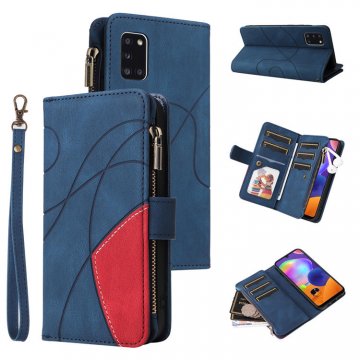 Samsung Galaxy A31 Zipper Wallet Magnetic Stand Case Blue