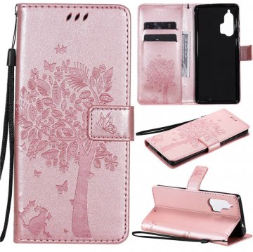 Motorola Edge Plus Embossed Tree Cat Butterfly Wallet Stand Case Rose Gold