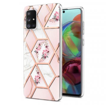 Samsung Galaxy A71 Flower Pattern Marble Electroplating TPU Case Pink