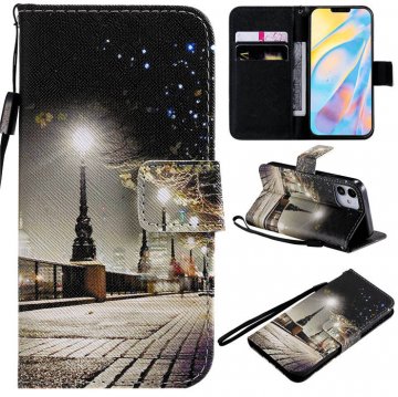 iPhone 12 Mini Embossed City Night View Wallet Magnetic Stand Case