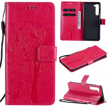 Motorola Edge Embossed Tree Cat Butterfly Wallet Stand Case Rose