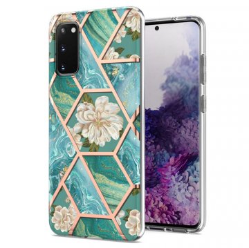 Samsung Galaxy S20 Flower Pattern Marble Electroplating TPU Case Blue