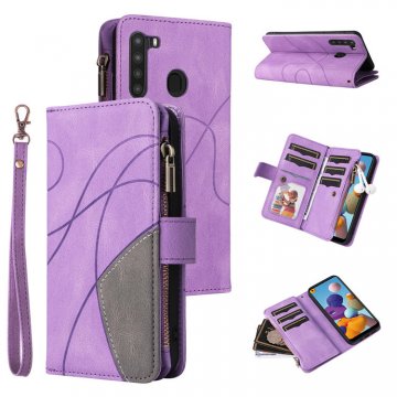 Samsung Galaxy A21 EU Version Zipper Wallet Magnetic Stand Case Purple