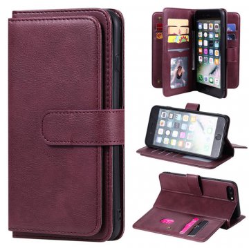 iPhone 7 Plus/8 Plus Multi-function 10 Card Slots Wallet Case Claret