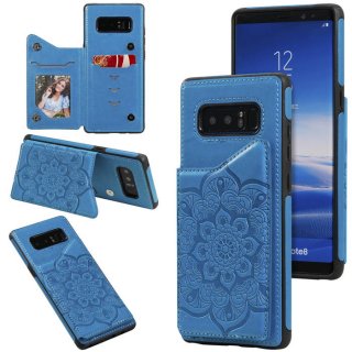 Samsung Galaxy Note 8 Embossed Wallet Magnetic Stand Case Blue