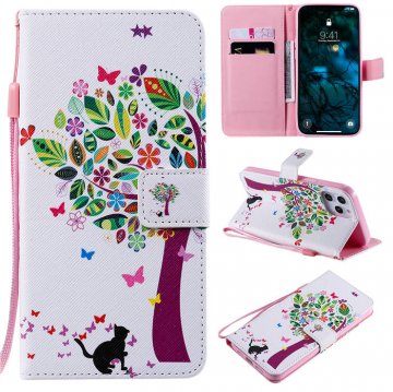 iPhone 12 Pro Max Embossed Cat and Tree Wallet Magnetic Stand Case