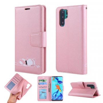 Huawei P30 Pro Cat Pattern Wallet Magnetic Stand Case Pink