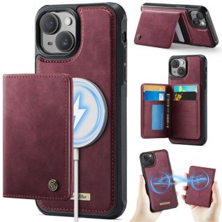 CaseMe iPhone 15 Plus 2-in-1 Detachable Magnetic Wallet Case with RFID Blocking, Card Holder & MagSafe Compatible - Red