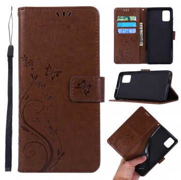 Samsung Galaxy A51 Butterfly Pattern Wallet Magnetic Stand Case Brown