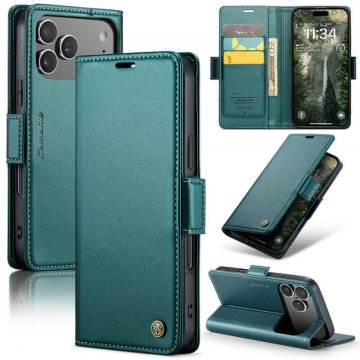 CaseMe iPhone 17 Pro Wallet RFID Blocking Magnetic Buckle Case Green