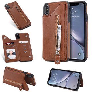 iPhone XS Max Wallet Magnetic Kickstand Shockproof Cover Brown