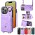 Wallet Kickstand Litchi Texture Case with Shoulder Strap Purple