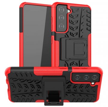 Samsung Galaxy S21 Hybrid Rugged PC + TPU Kickstand Case Red