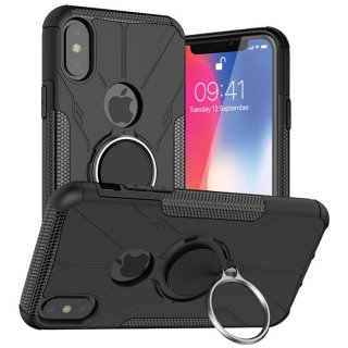 iPhone X/XS Hybrid Rugged PC + TPU Ring Kickstand Case Black