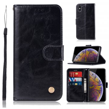 iPhone XS Max Premium Vintage Wallet Kickstand Case Black