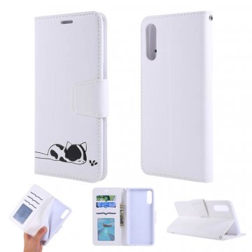 Samsung Galaxy A50 Cat Pattern Wallet Magnetic Stand Case White