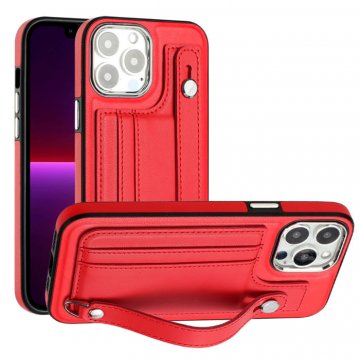 Wrist Design Card Holder TPU + PU Leather Phone Case Red
