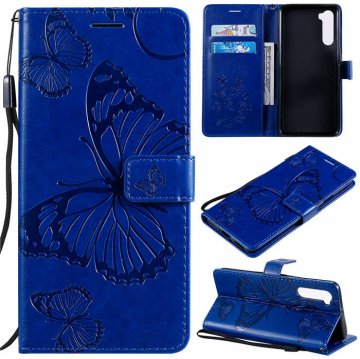 OnePlus Nord Embossed Butterfly Wallet Magnetic Stand Case Blue