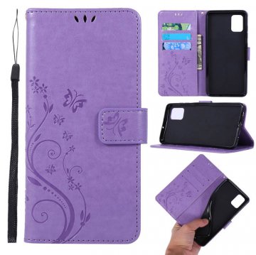 Samsung Galaxy A51 Butterfly Pattern Wallet Magnetic Stand Case Lavender