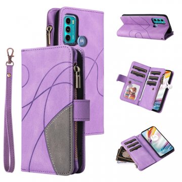 Moto G60 Zipper Wallet Magnetic Stand Case Purple