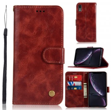 iPhone XR Premium Vintage Wallet Kickstand Case Wine Red