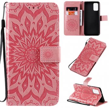 Samsung Galaxy S20 Plus Embossed Sunflower Wallet Stand Case Pink