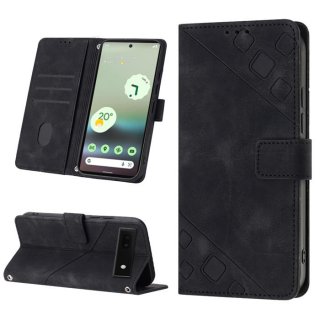 Skin-friendly Google Pixel 6A Wallet Stand Case with Wrist Strap Black