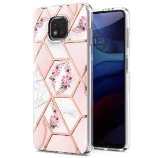 Moto G Power 2021 Flower Pattern Marble Electroplating TPU Case Pink