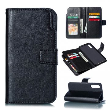 Huawei P30 Wallet 9 Card Slots Crazy Horse Leather Case Black